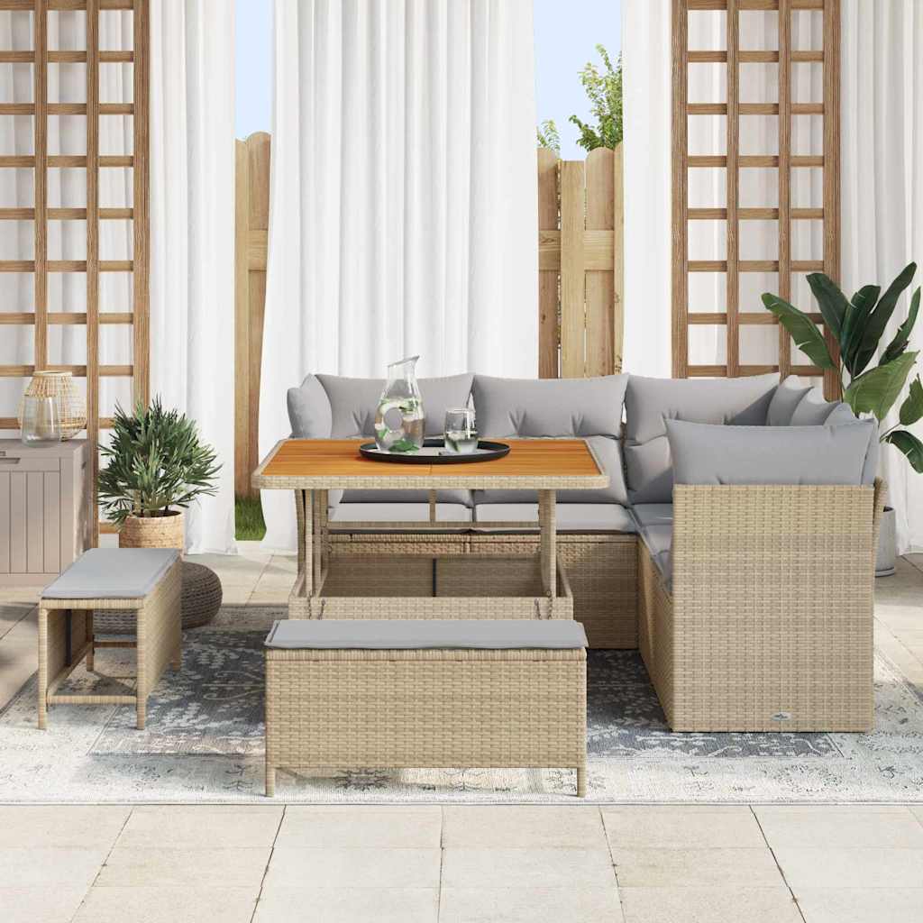 Havesofa Sæt 8 stk. 5-Antal sæder Beige og lys grå polyrattan