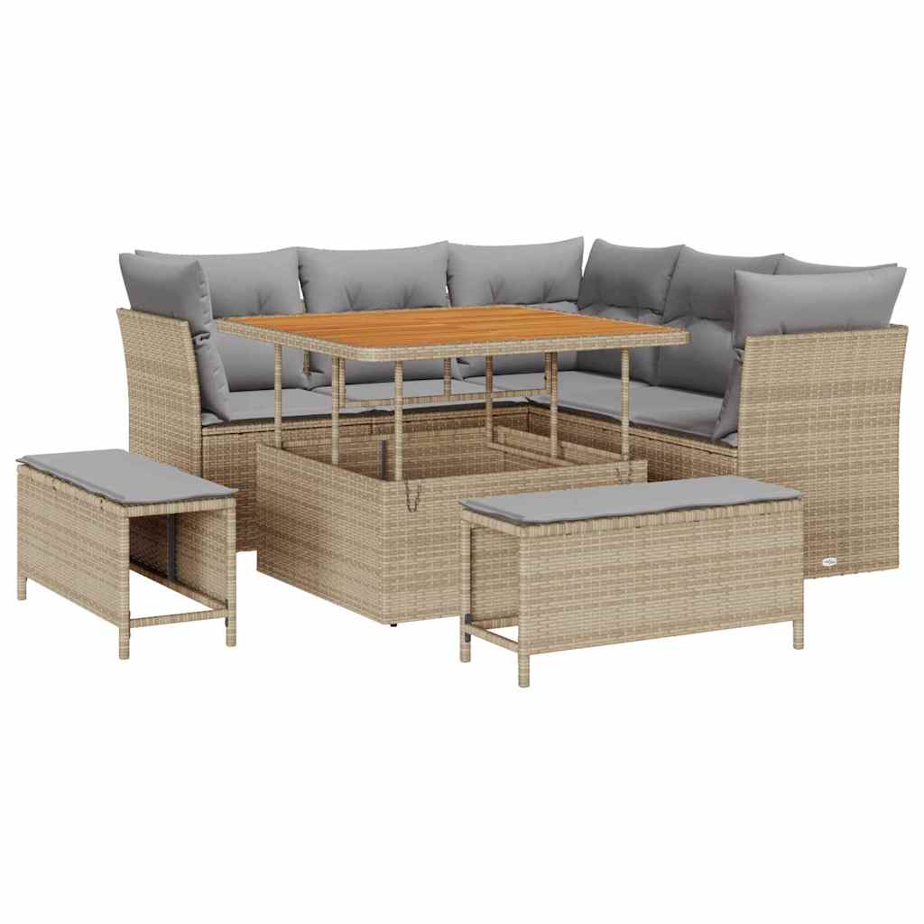Havesofa Sæt 8 stk. 5-Antal sæder Beige og lys grå polyrattan
