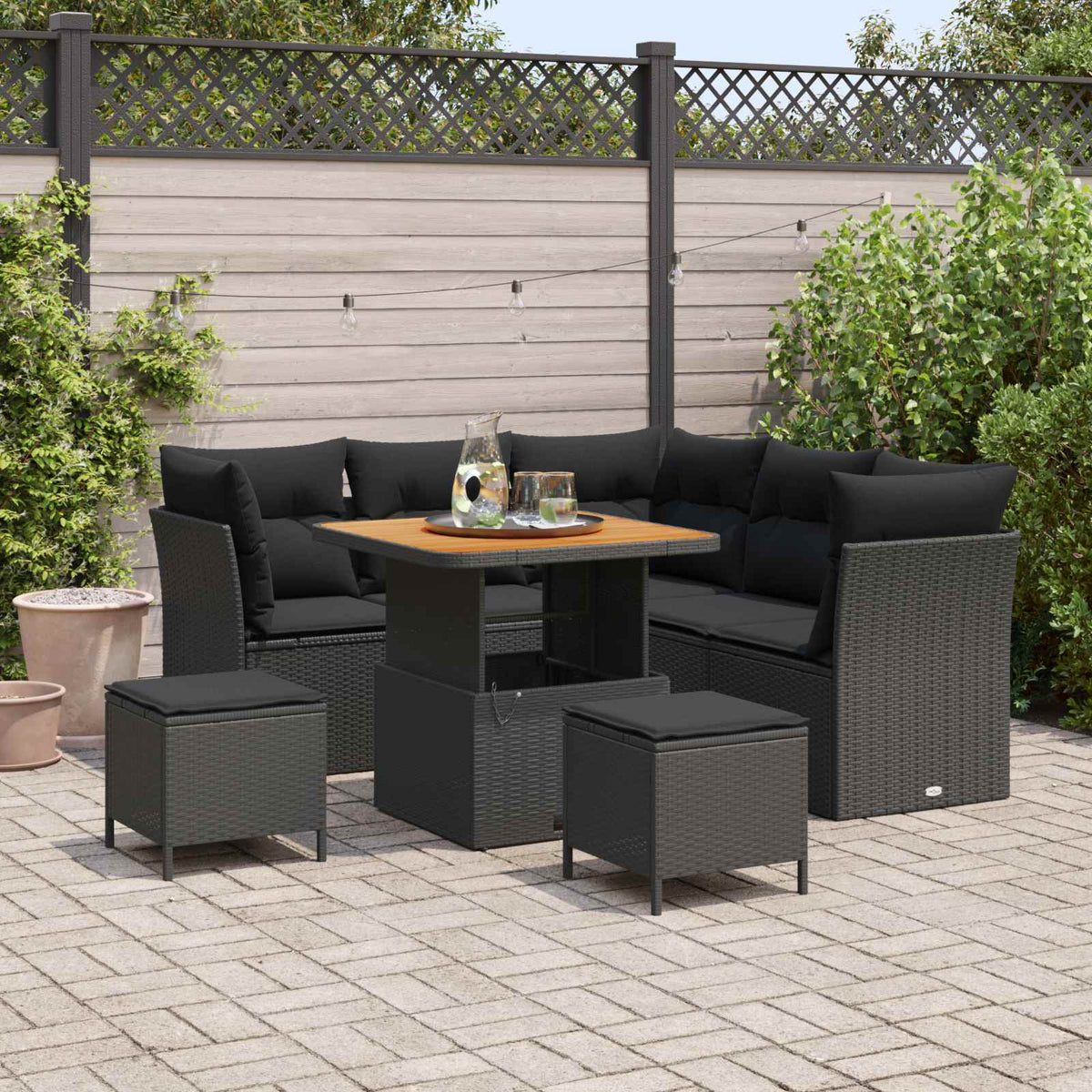 Havesofa Sæt 8 stk. 5-Antal sæder Sort polyrattan