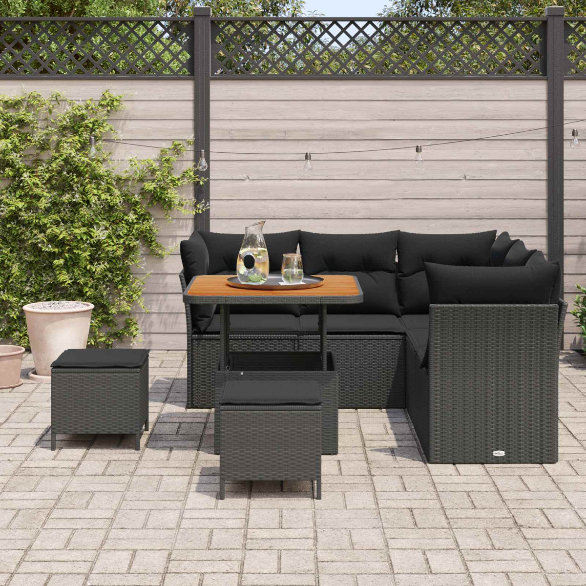 Havesofa Sæt 8 stk. 5-Antal sæder Sort polyrattan
