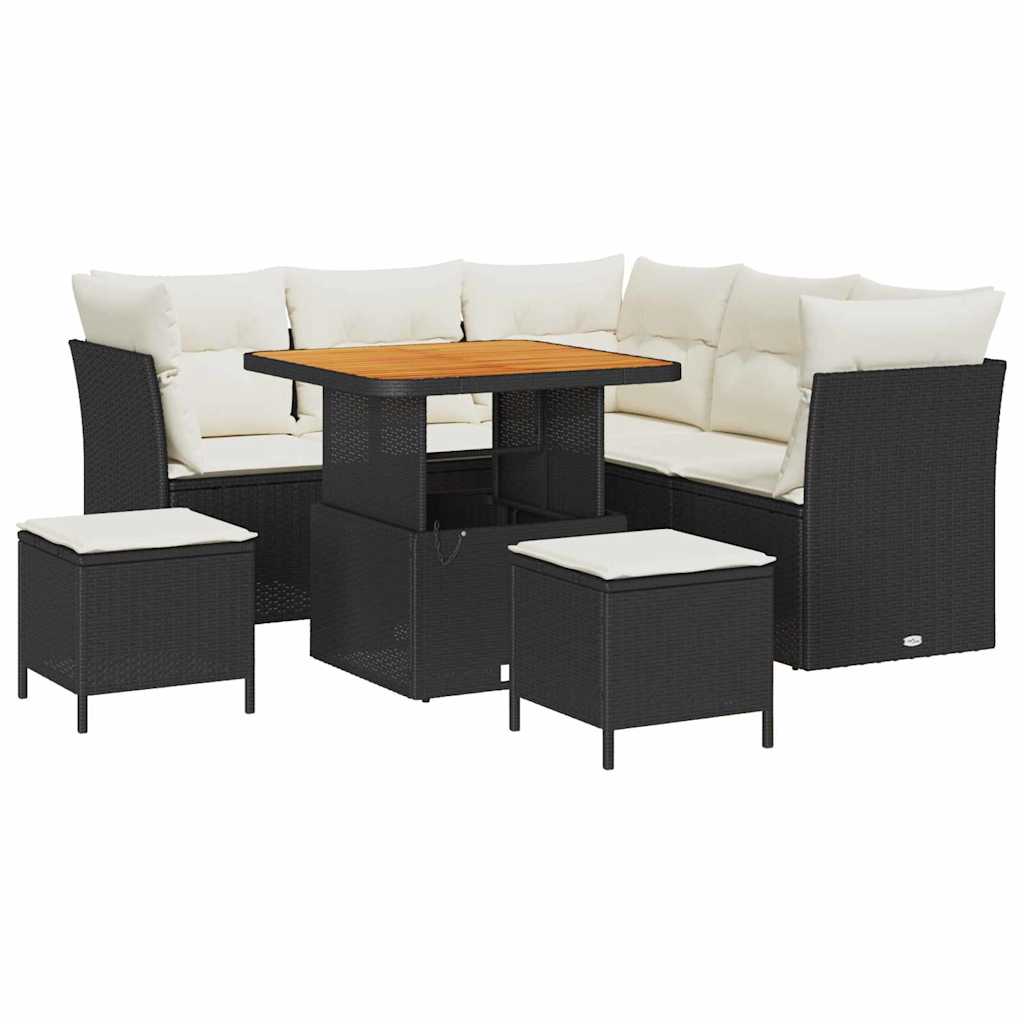 Havesofa Sæt 8 stk. 5-Antal sæder Sort og Cream polyrattan