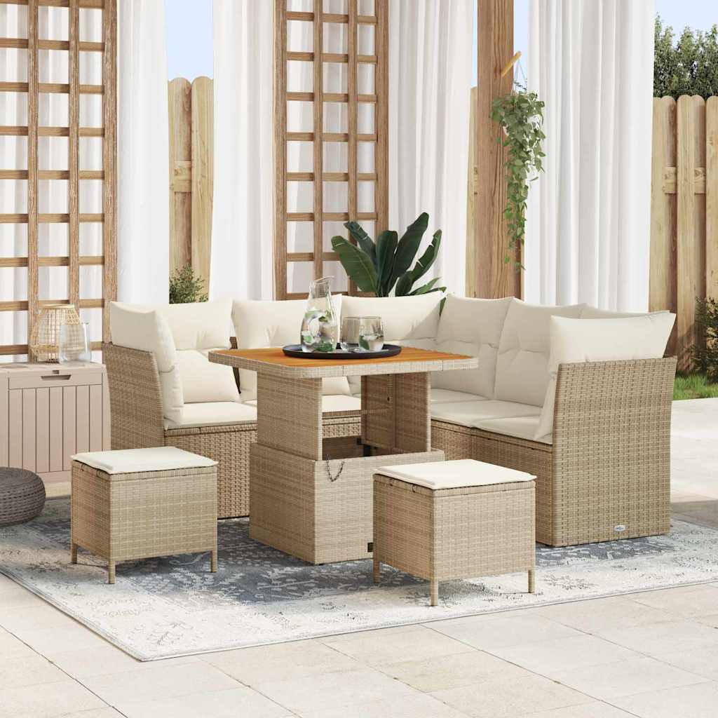 Havesofa Sæt 8 stk. 5-Antal sæder Beige og creme polyrattan