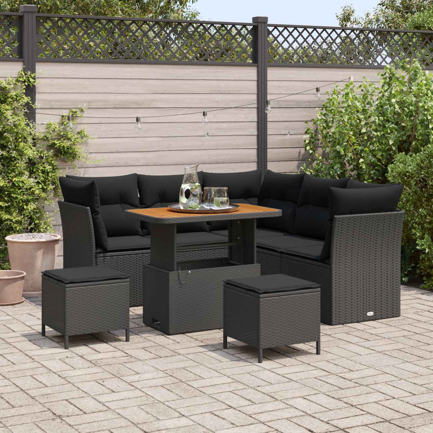 Havesofa Sæt 8 stk. 5-Antal sæder Sort polyrattan