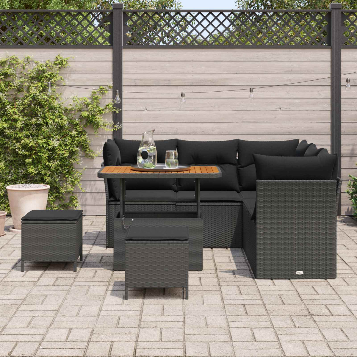 Havesofa Sæt 8 stk. 5-Antal sæder Sort polyrattan