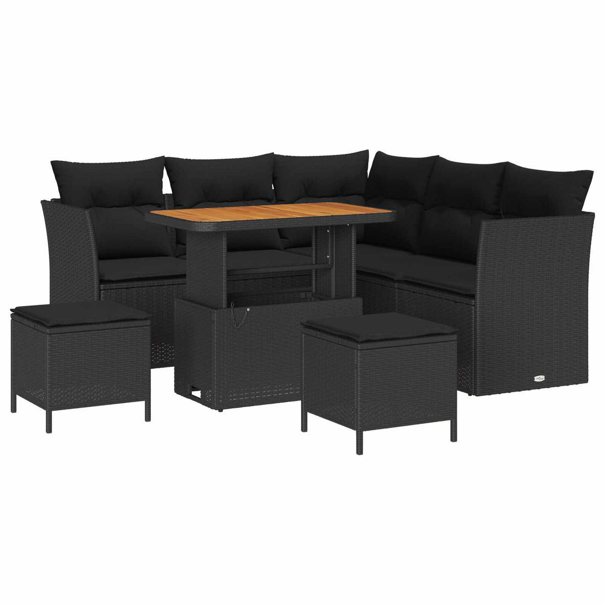 Havesofa Sæt 8 stk. 5-Antal sæder Sort polyrattan