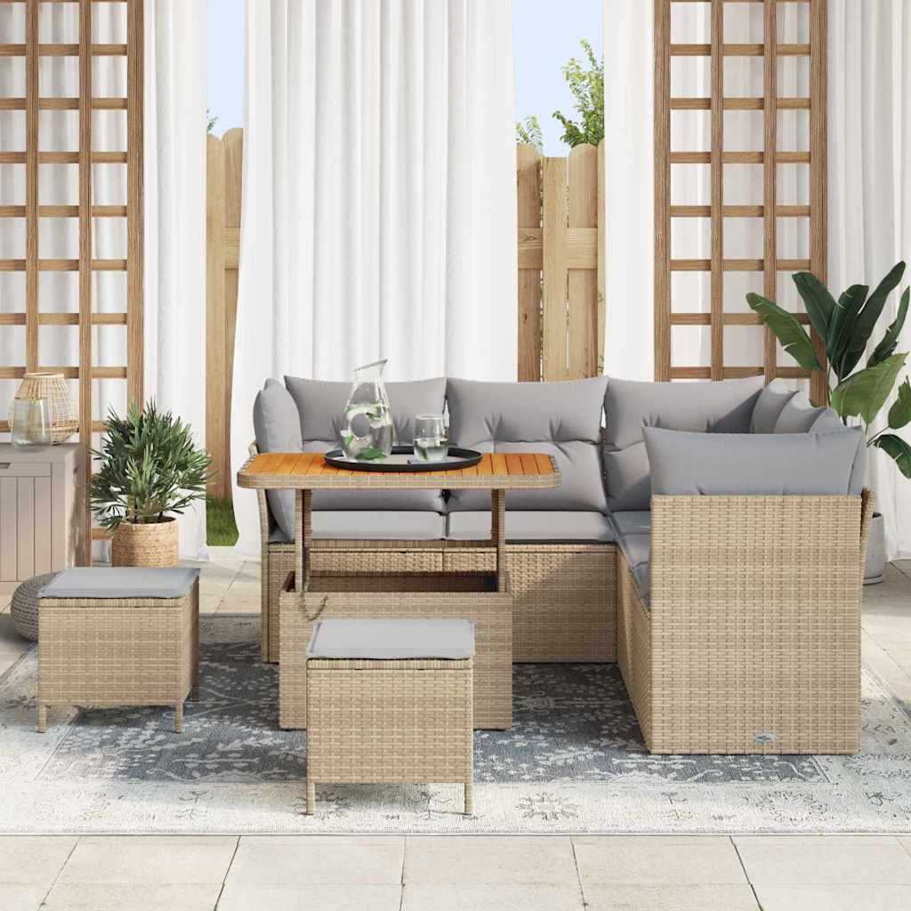 Havesofa Sæt 8 stk. 5-Antal sæder Beige og lys grå polyrattan