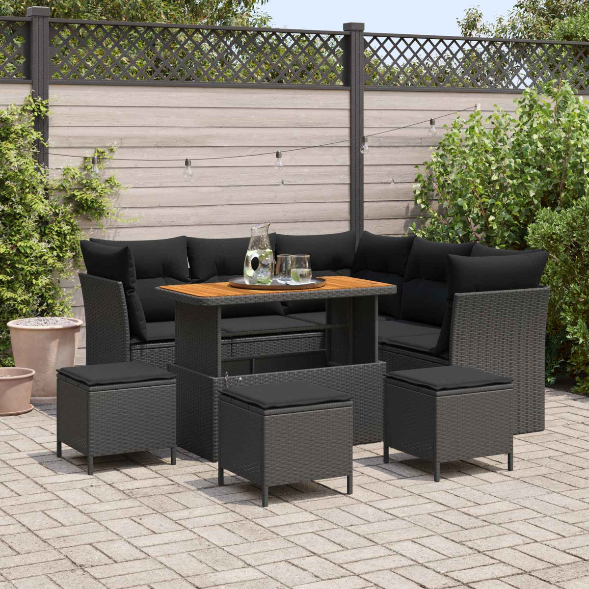 Havesofa Sæt 9 stk. 5-Antal sæder Sort polyrattan