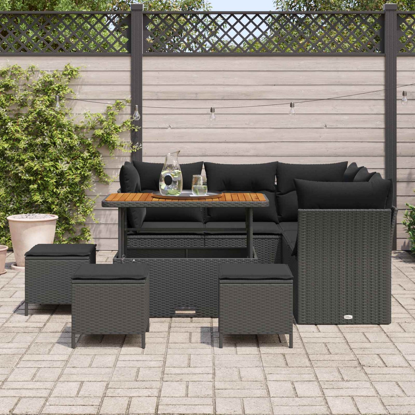 Havesofa Sæt 9 stk. 5-Antal sæder Sort polyrattan
