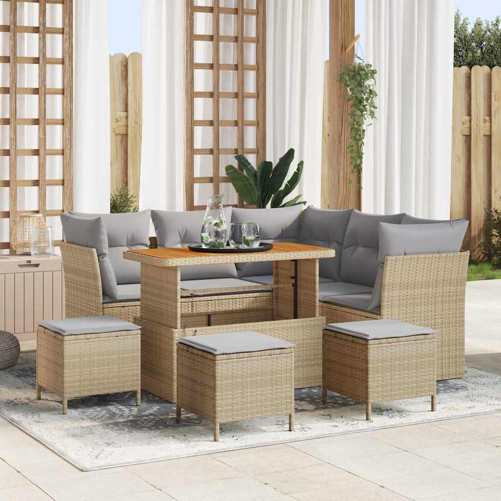 Havesofa Sæt 9 stk. 5-Antal sæder Beige og lys grå polyrattan