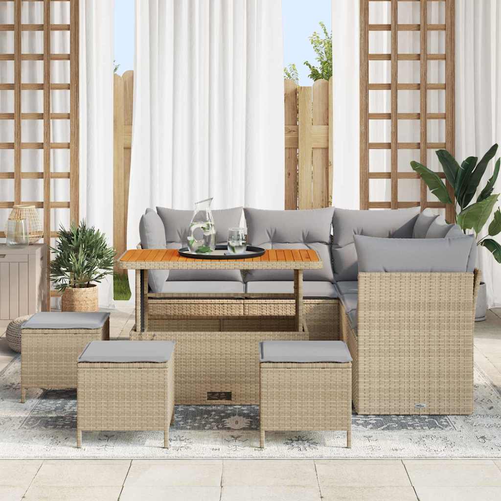 Havesofa Sæt 9 stk. 5-Antal sæder Beige og lys grå polyrattan