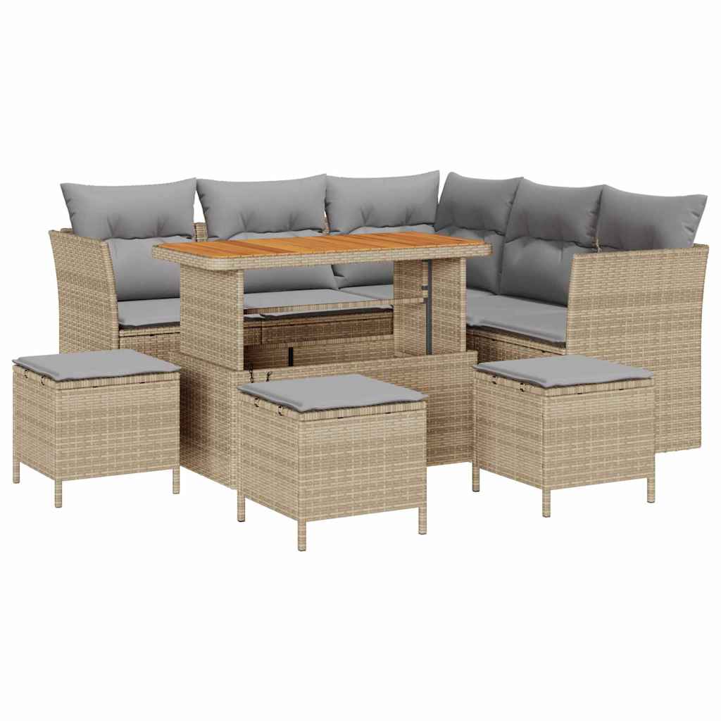 Havesofa Sæt 9 stk. 5-Antal sæder Beige og lys grå polyrattan