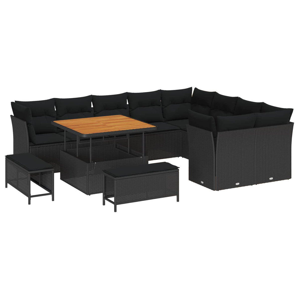 Havesofa Sæt 12 stk. 9-Antal sæder Sort polyrattan