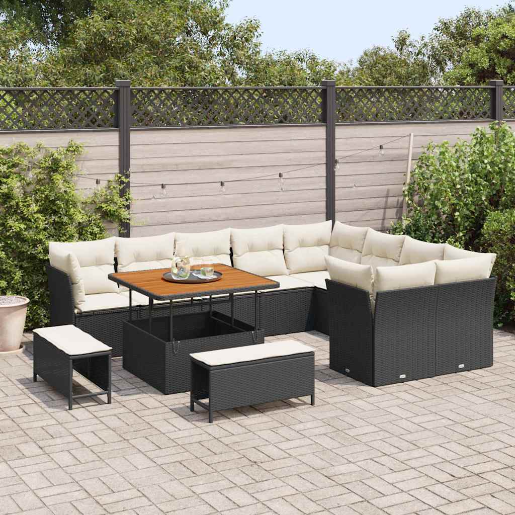 Havesofa Sæt 12 stk. 9-Antal sæder Sort og Cream polyrattan