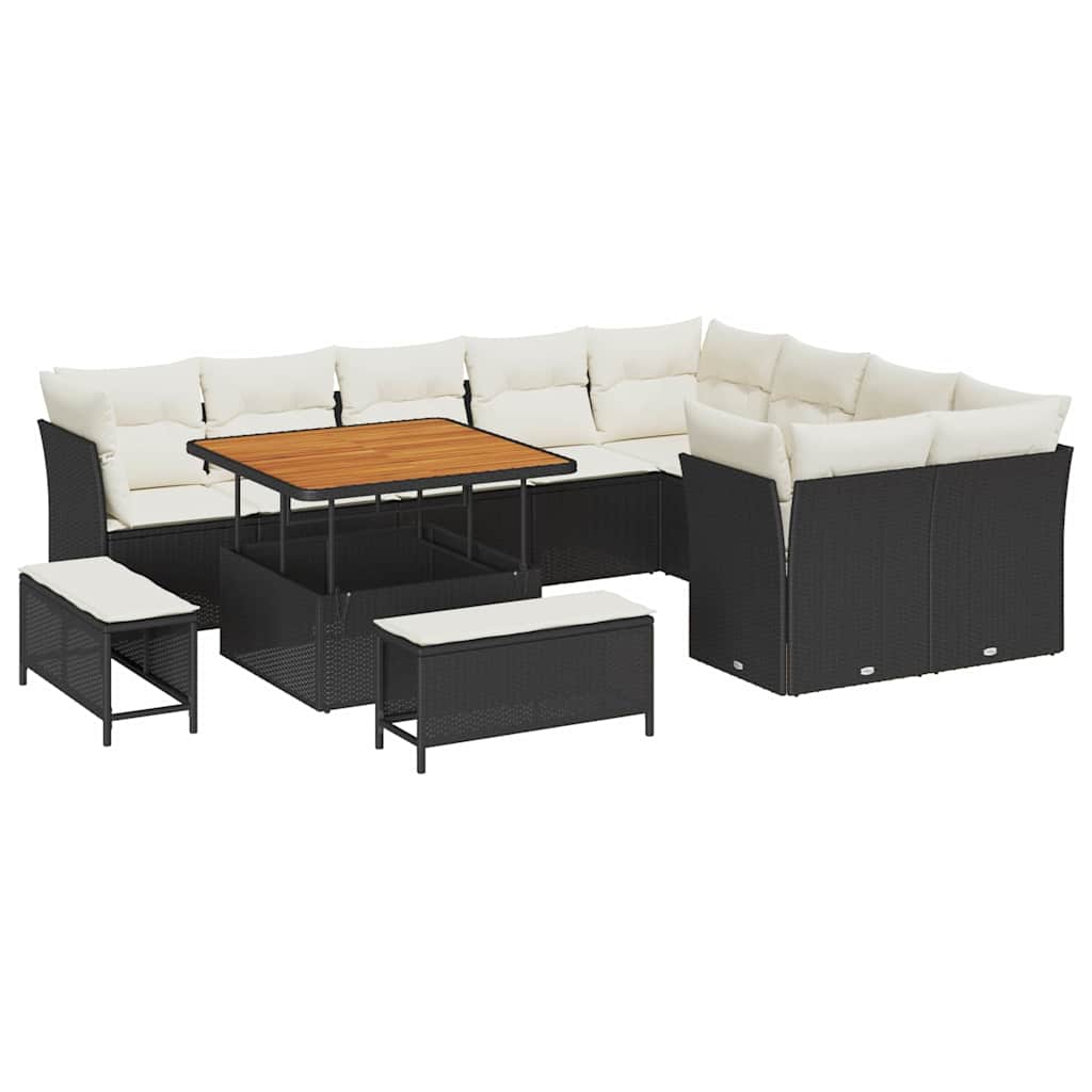 Havesofa Sæt 12 stk. 9-Antal sæder Sort og Cream polyrattan
