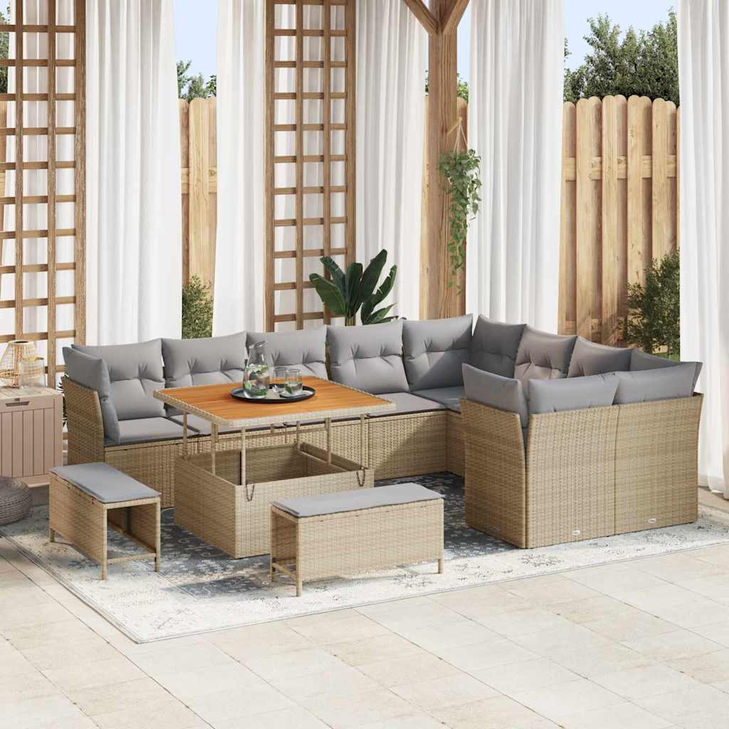 Havesofa Sæt 12 stk. 9-Antal sæder Beige og lys grå polyrattan