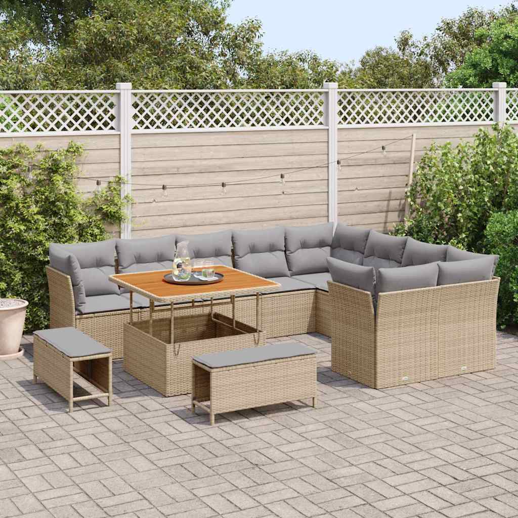 Havesofa Sæt 12 stk. 9-Antal sæder Beige og lys grå polyrattan