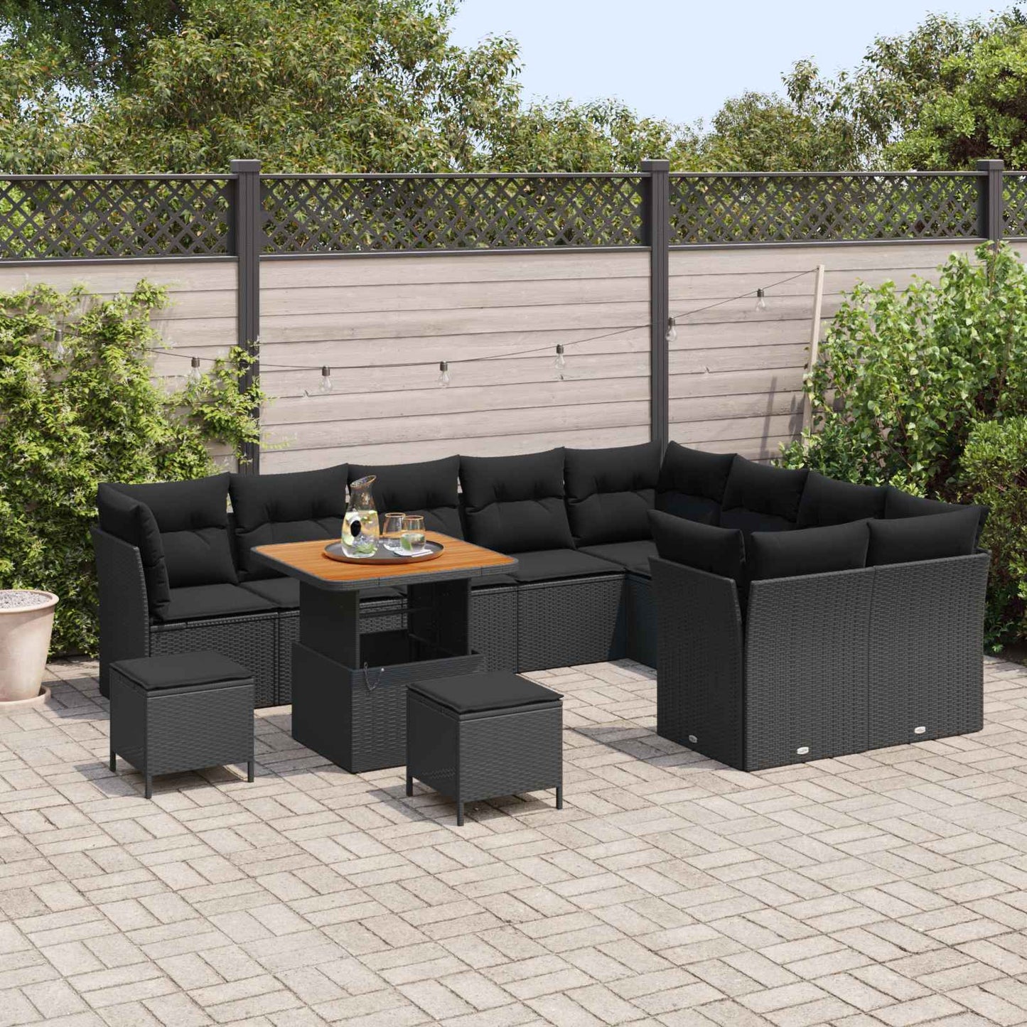 Havesofa Sæt 12 stk. 9-Antal sæder Sort polyrattan
