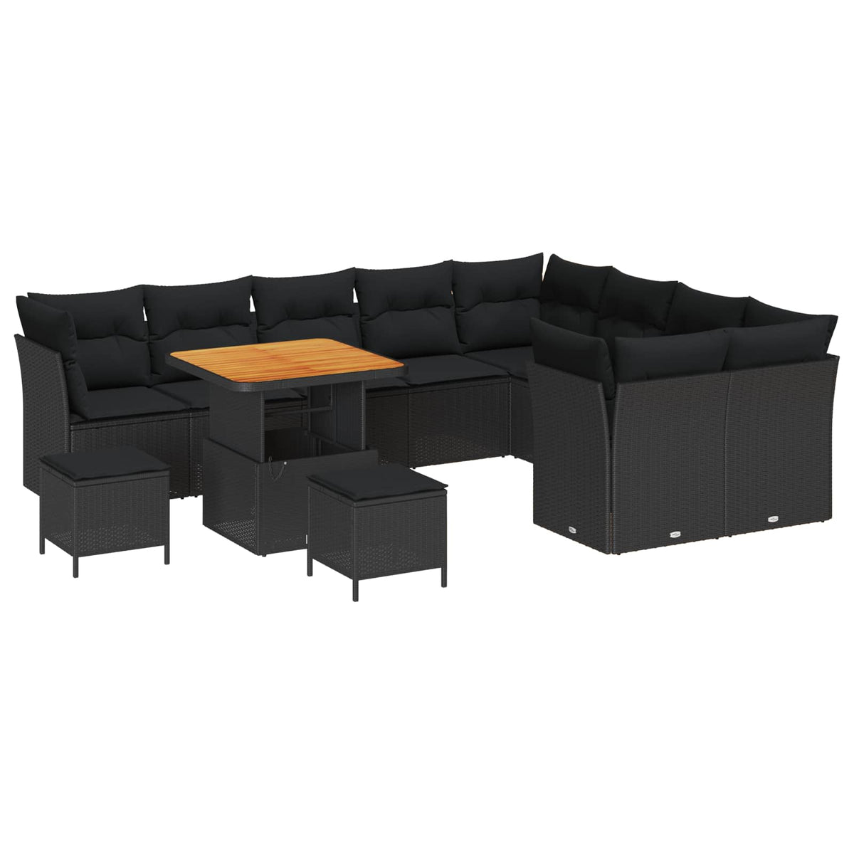 Havesofa Sæt 12 stk. 9-Antal sæder Sort polyrattan