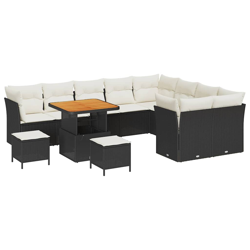 Havesofa Sæt 12 stk. 9-Antal sæder Sort og Cream polyrattan