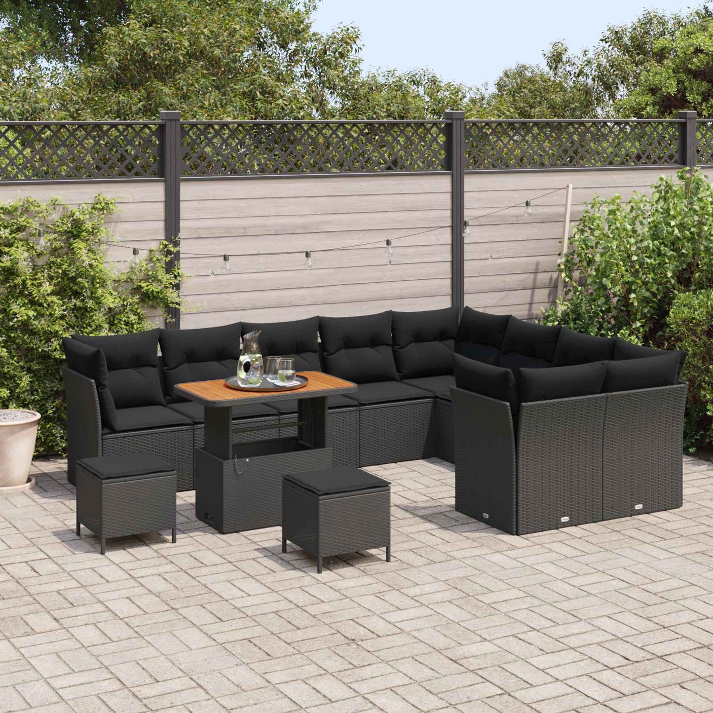 Havesofa Sæt 12 stk. 9-Antal sæder Sort polyrattan