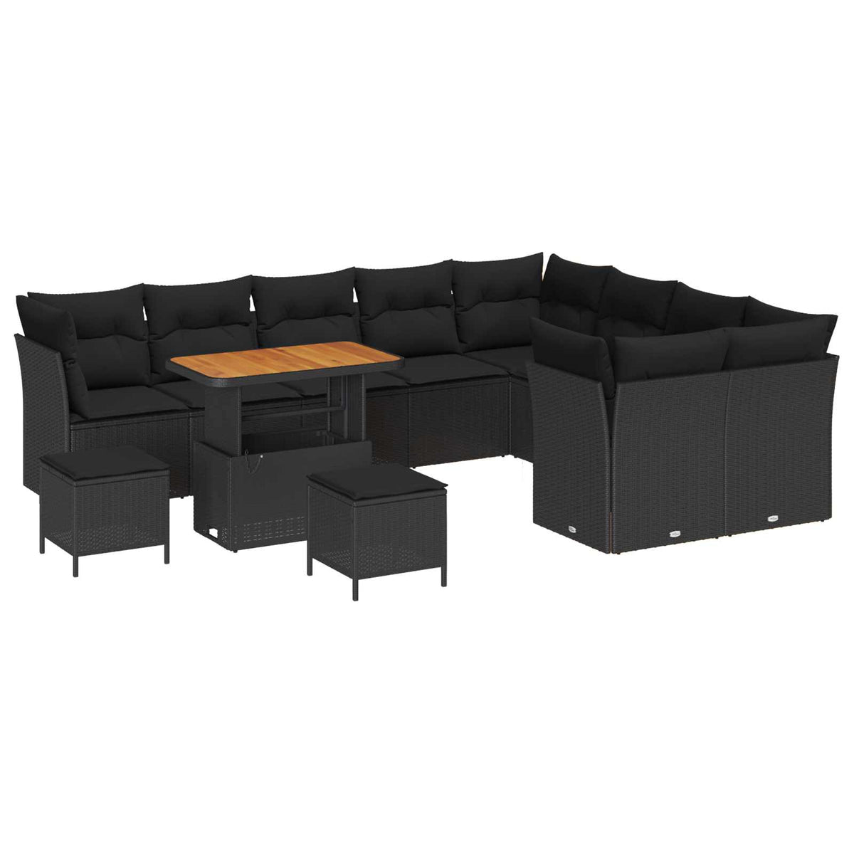 Havesofa Sæt 12 stk. 9-Antal sæder Sort polyrattan
