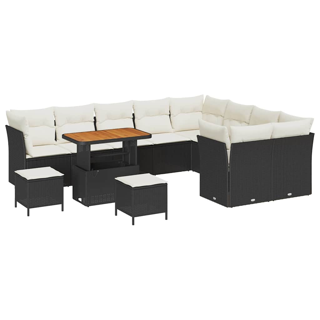 Havesofa Sæt 12 stk. 9-Antal sæder Sort og Cream polyrattan