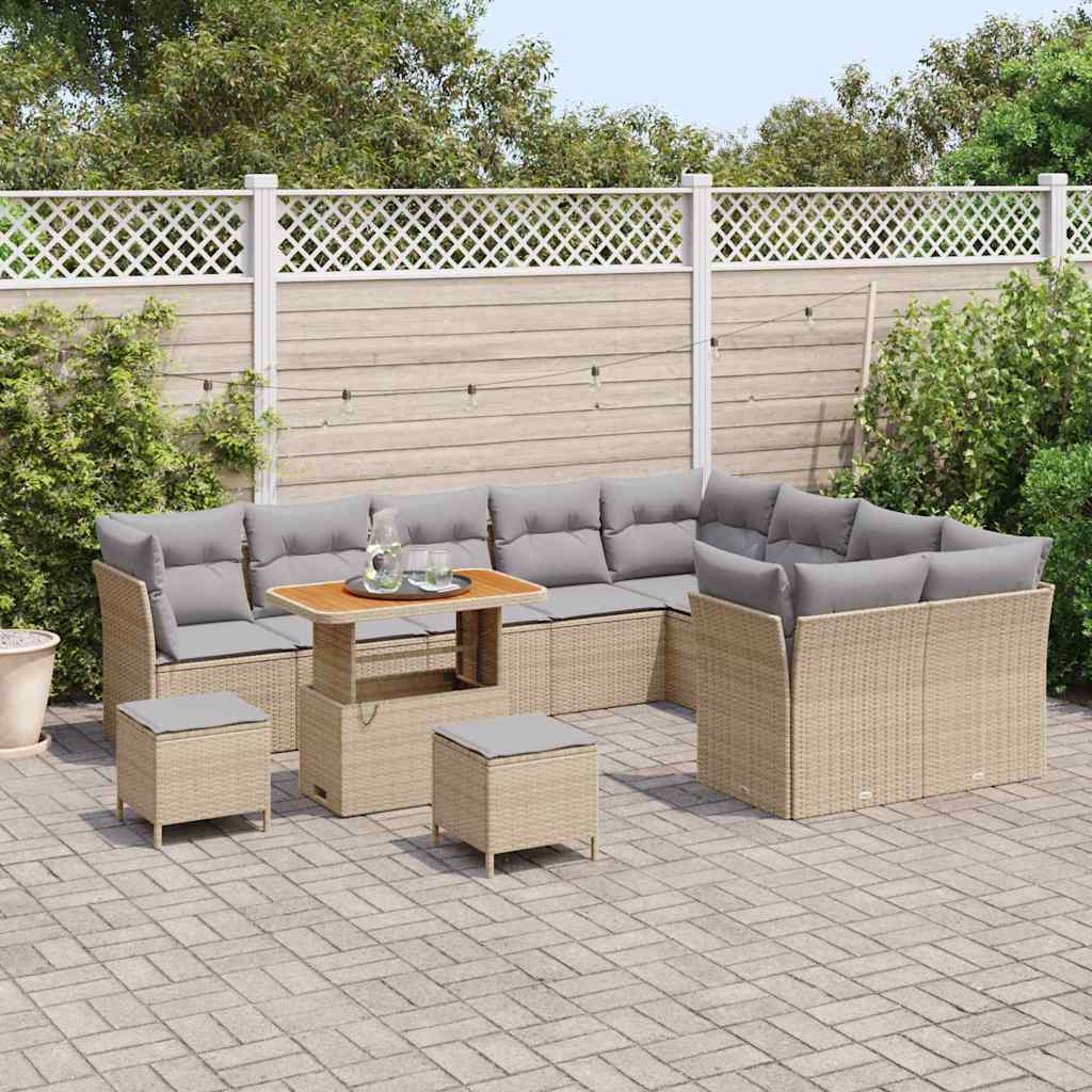 Havesofa Sæt 12 stk. 9-Antal sæder Beige og lys grå polyrattan