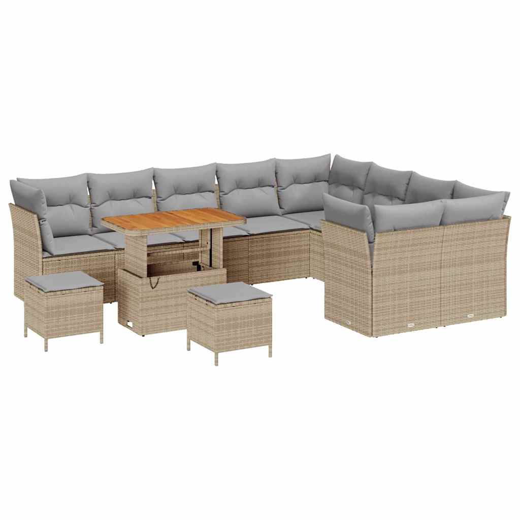 Havesofa Sæt 12 stk. 9-Antal sæder Beige og lys grå polyrattan