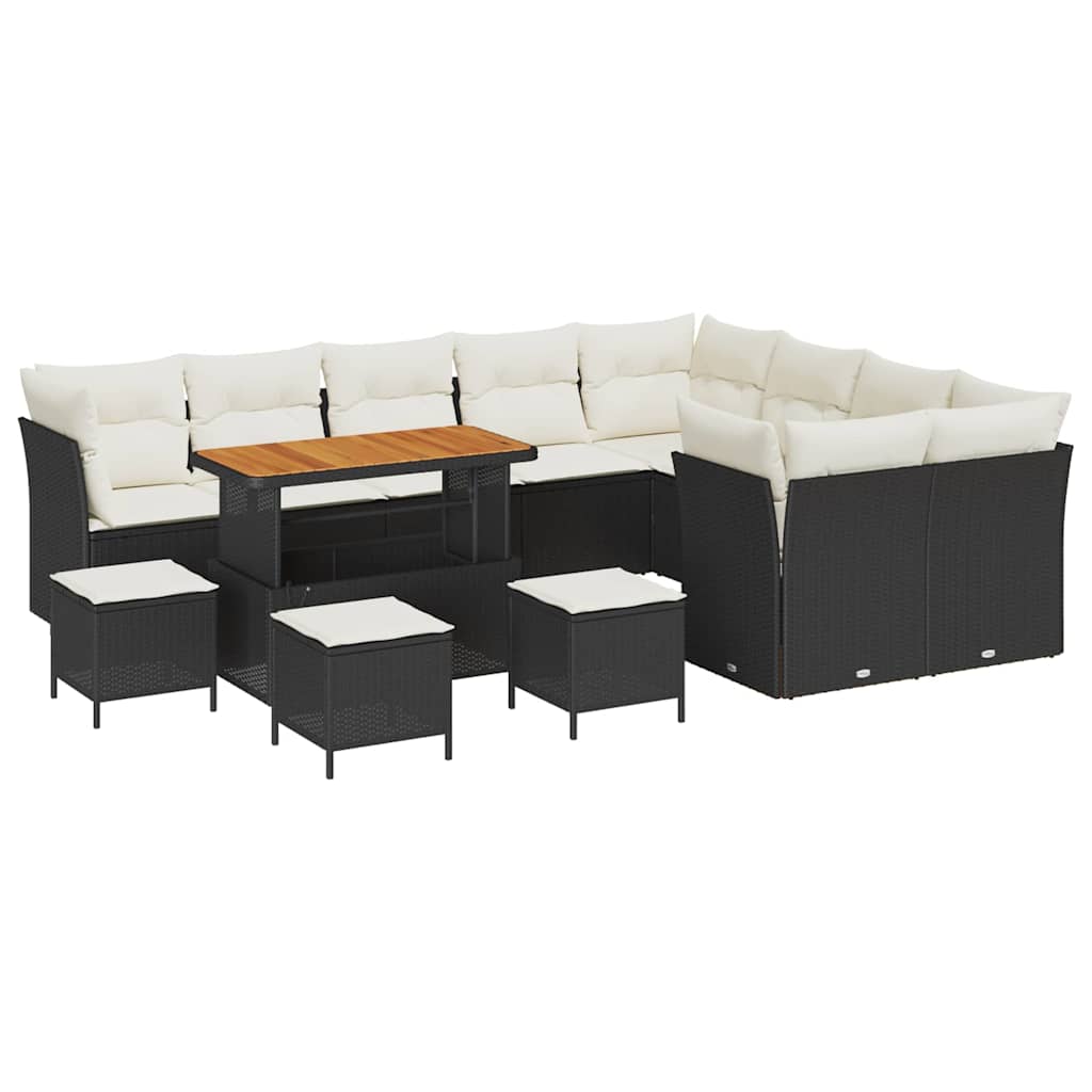 Havesofa Sæt 13 stk. 9-Antal sæder Sort og Cream polyrattan