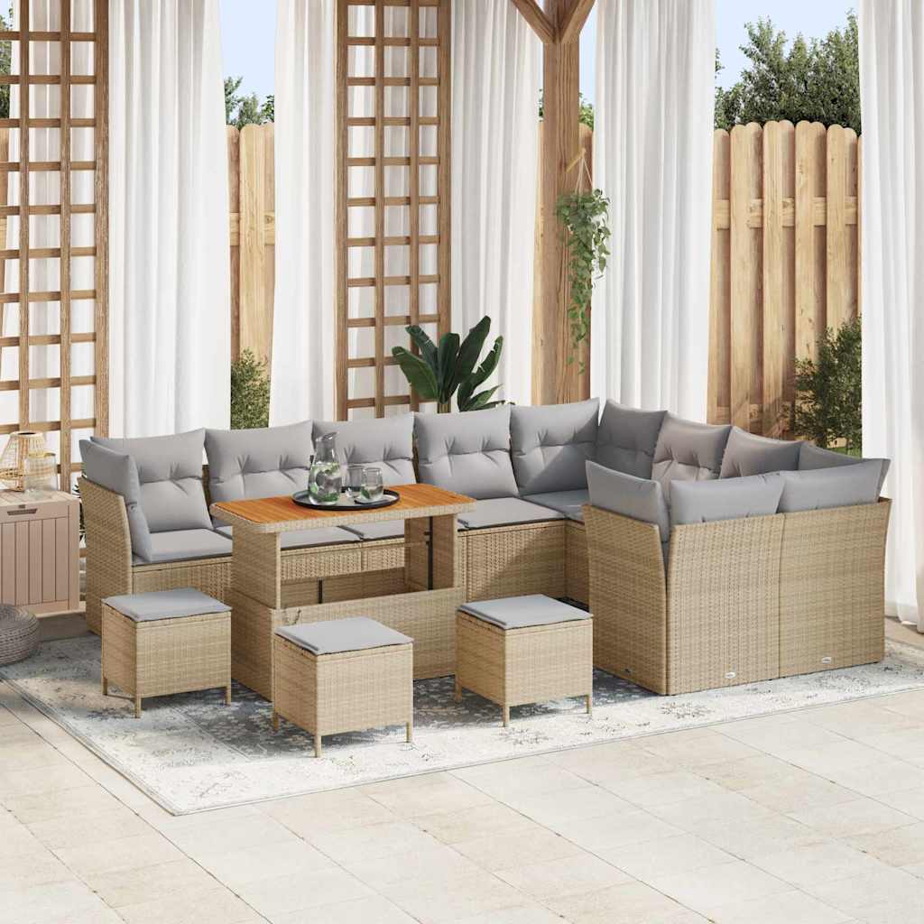 Havesofa Sæt 13 stk. 9-Antal sæder Beige og lys grå polyrattan
