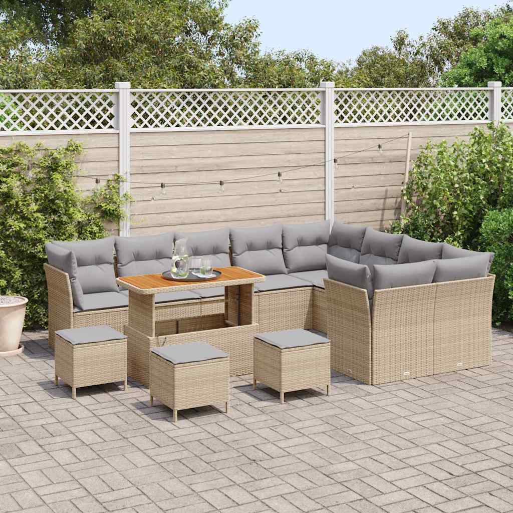 Havesofa Sæt 13 stk. 9-Antal sæder Beige og lys grå polyrattan