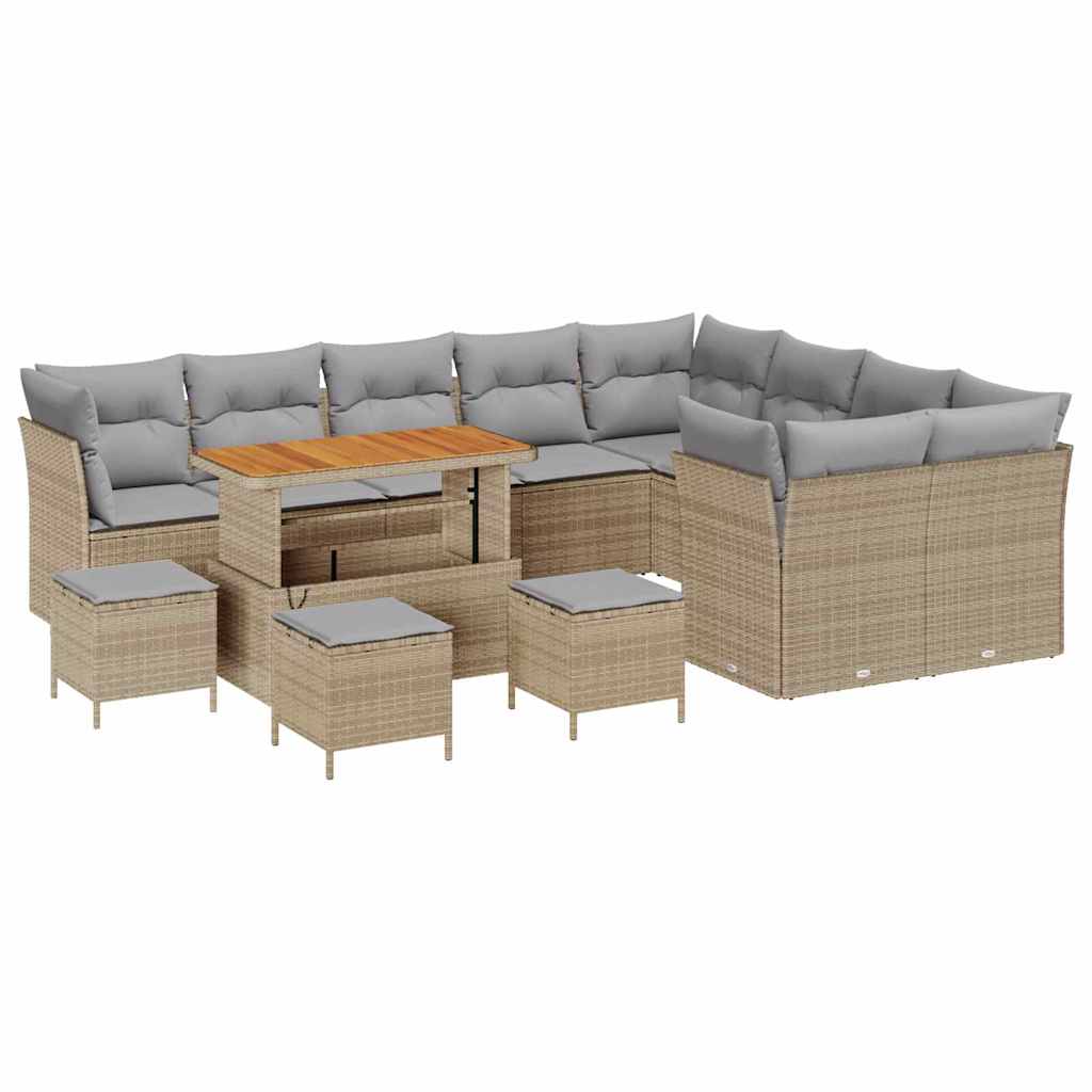 Havesofa Sæt 13 stk. 9-Antal sæder Beige og lys grå polyrattan