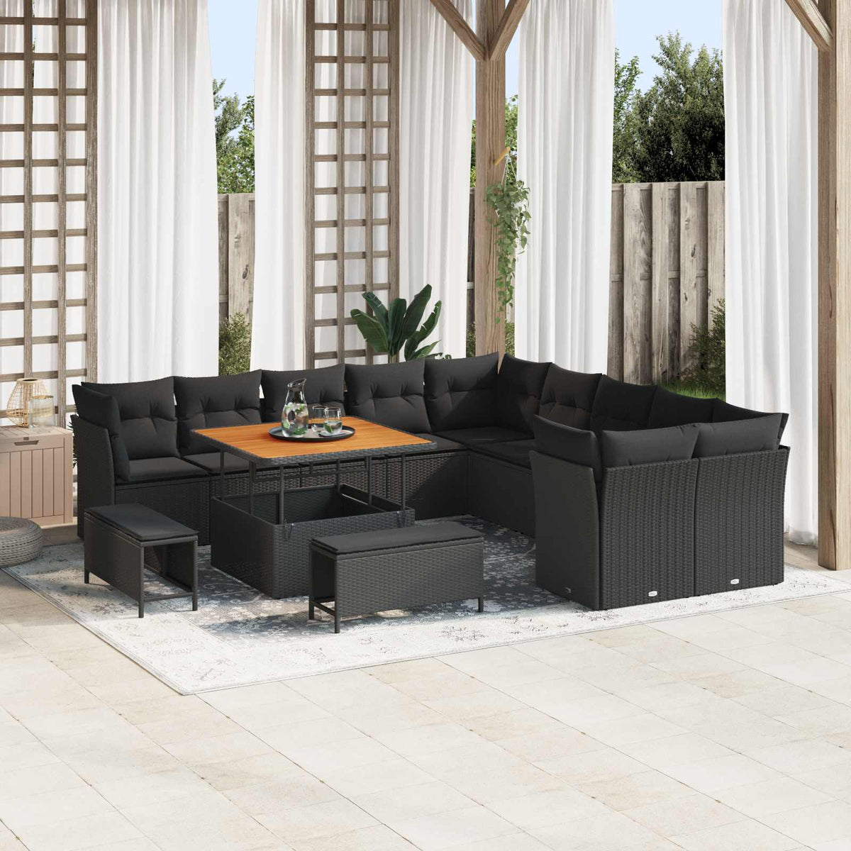 Havesofa Sæt 13 stk. Sort polyrattan