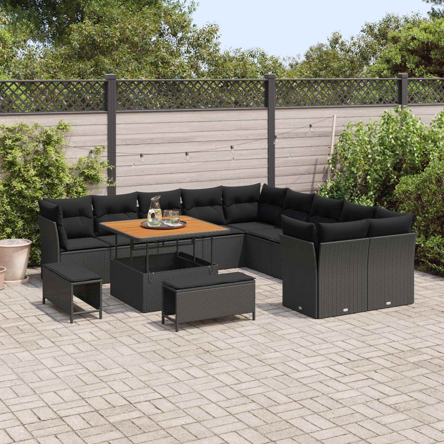 Havesofa Sæt 13 stk. Sort polyrattan