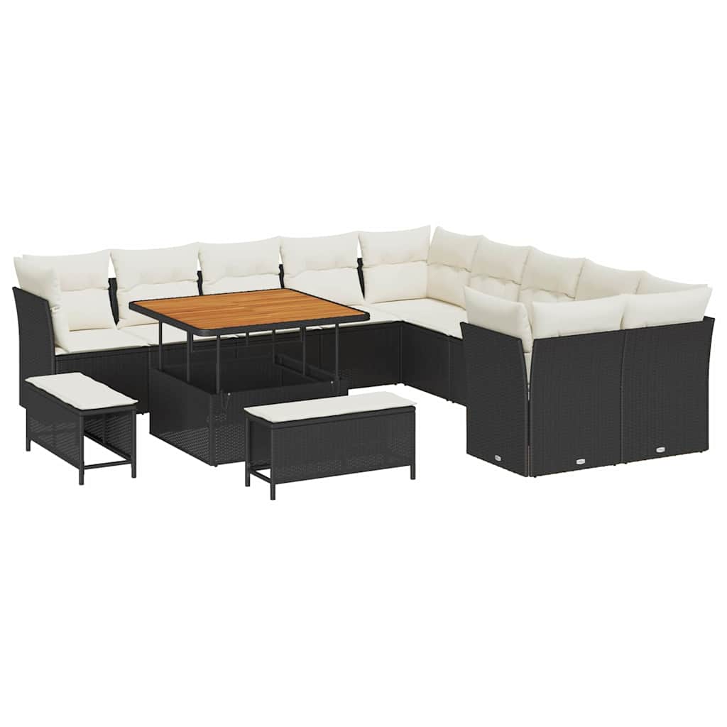 Havesofa Sæt 13 stk. Sort og Cream polyrattan