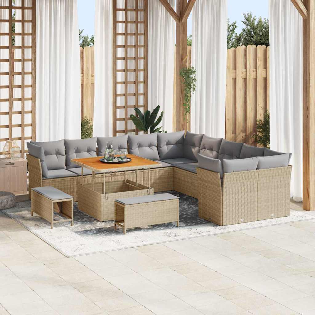 Havesofa Sæt 13 stk. Beige og lys grå polyrattan