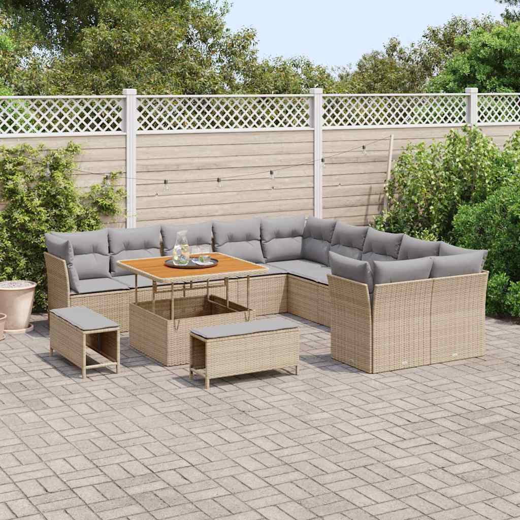 Havesofa Sæt 13 stk. Beige og lys grå polyrattan