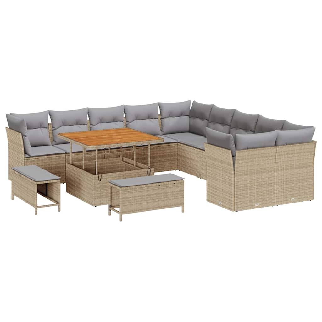 Havesofa Sæt 13 stk. Beige og lys grå polyrattan