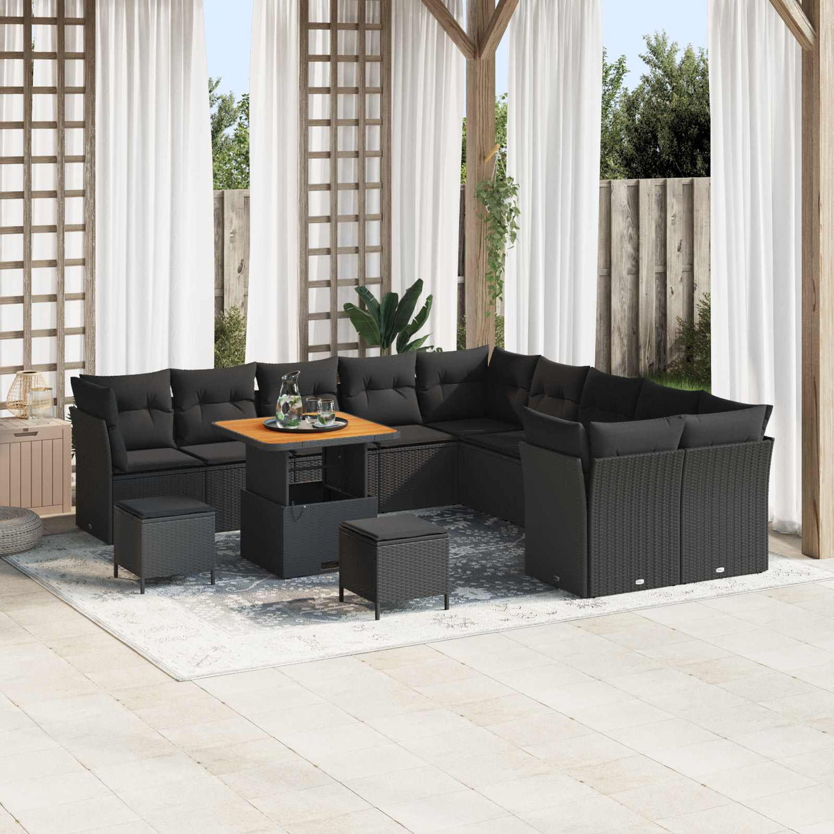 Havesofa Sæt 13 stk. Sort polyrattan