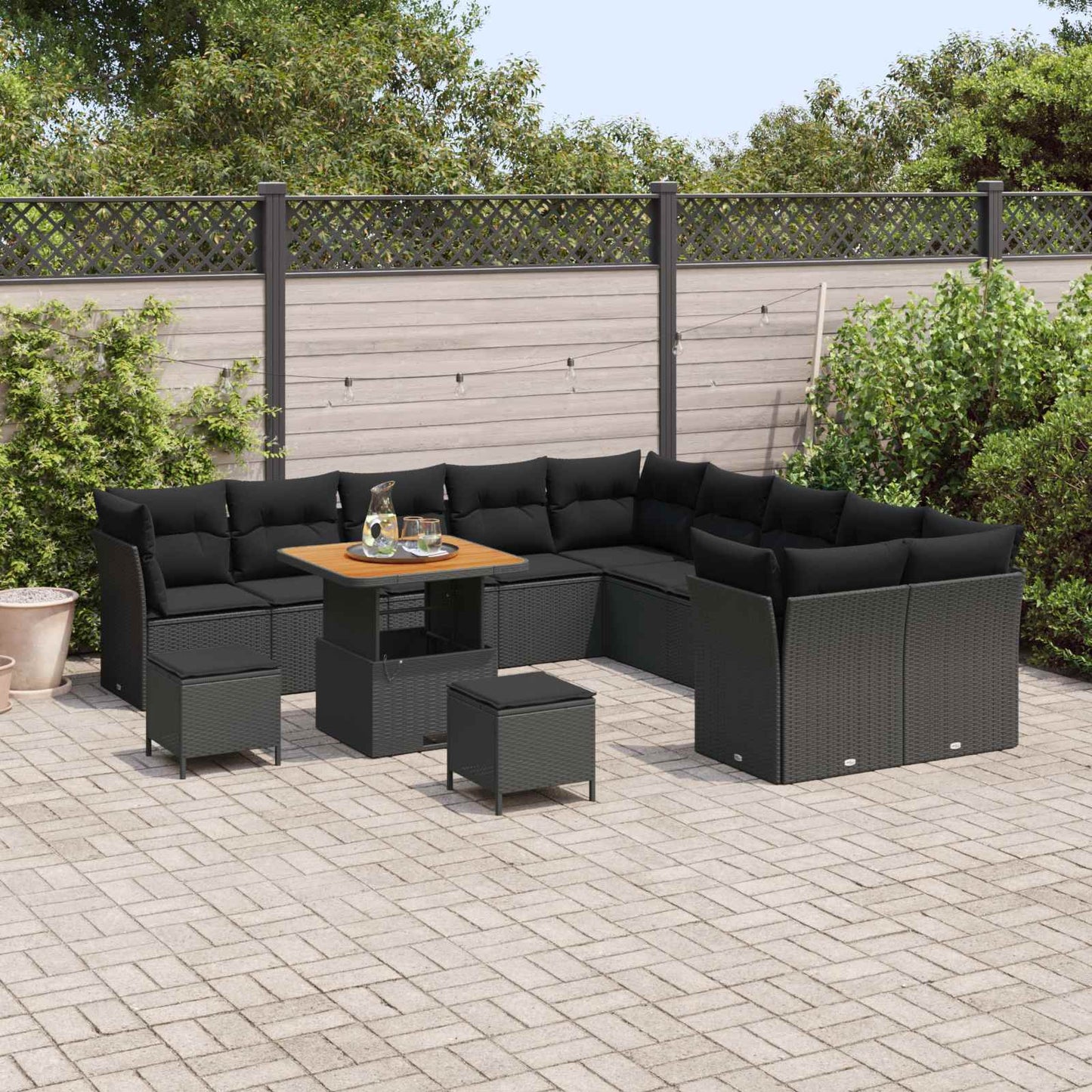 Havesofa Sæt 13 stk. Sort polyrattan