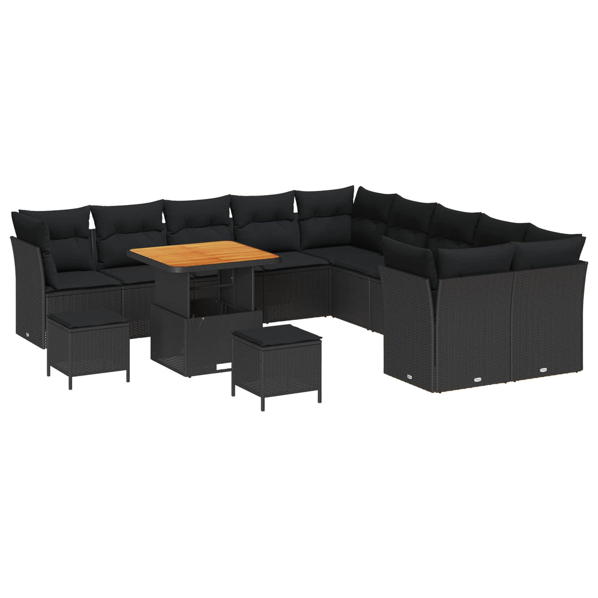 Havesofa Sæt 13 stk. Sort polyrattan