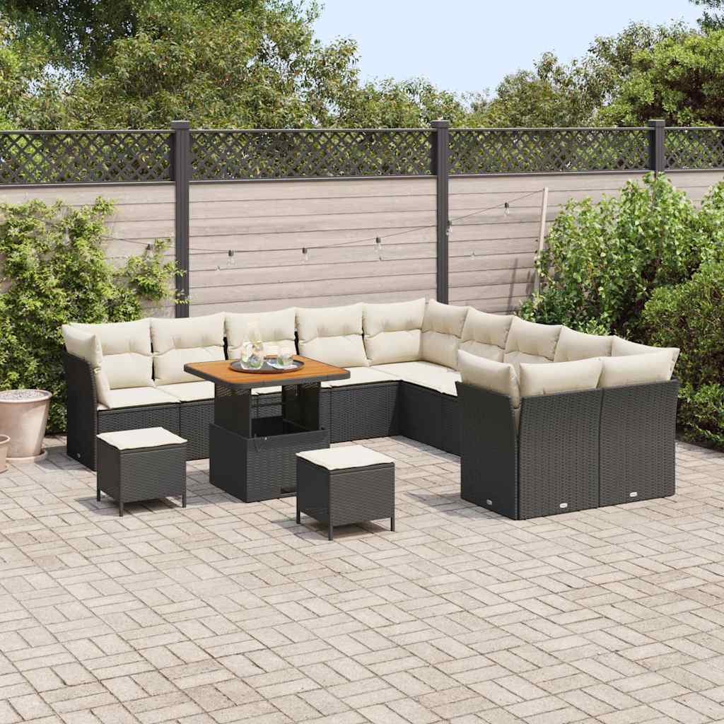 Havesofa Sæt 13 stk. Sort og Cream polyrattan