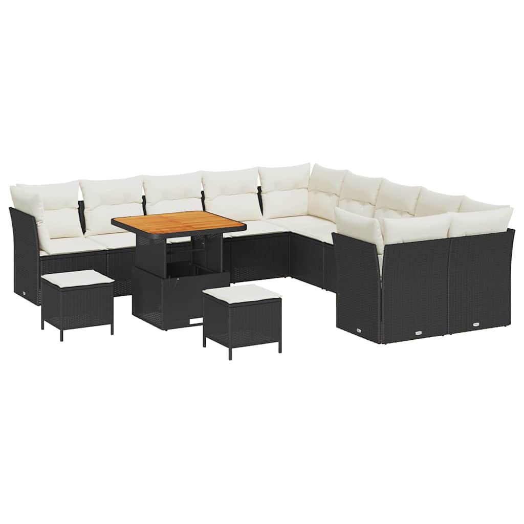 Havesofa Sæt 13 stk. Sort og Cream polyrattan
