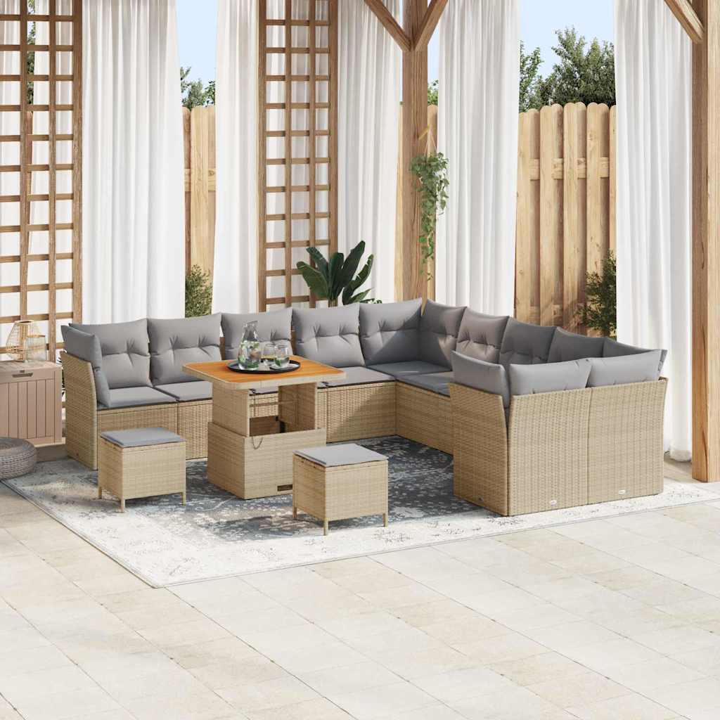 Havesofa Sæt 13 stk. Beige og lys grå polyrattan