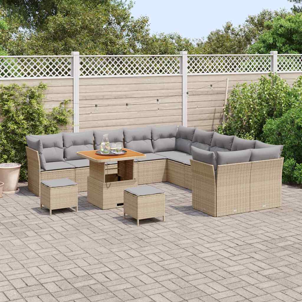 Havesofa Sæt 13 stk. Beige og lys grå polyrattan