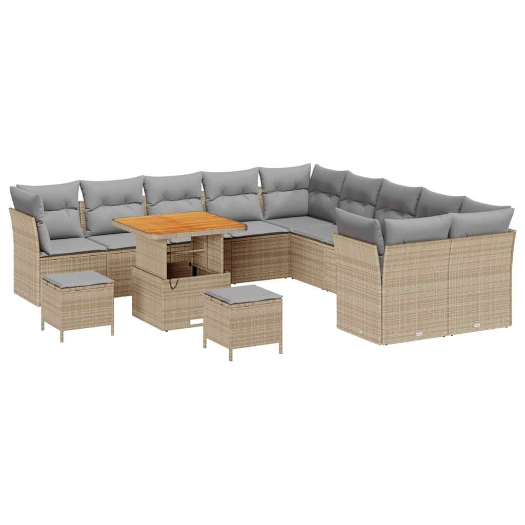 Havesofa Sæt 13 stk. Beige og lys grå polyrattan