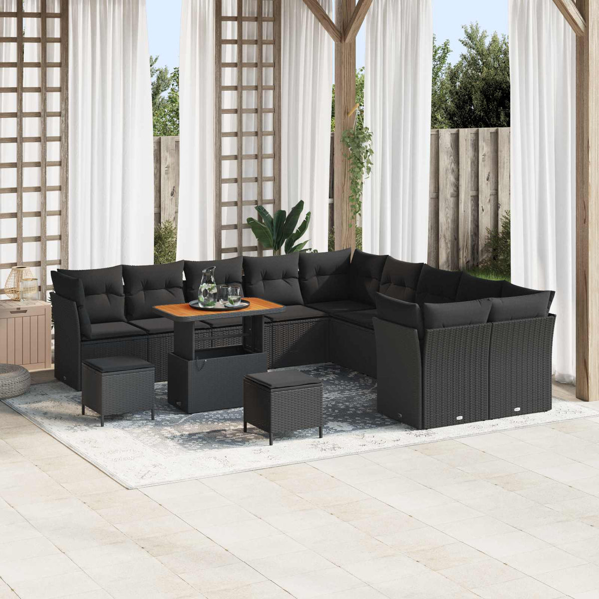 Havesofa Sæt 13 stk. Sort polyrattan