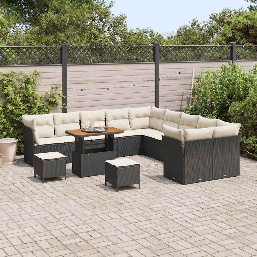 Havesofa Sæt 13 stk. Sort og Cream polyrattan