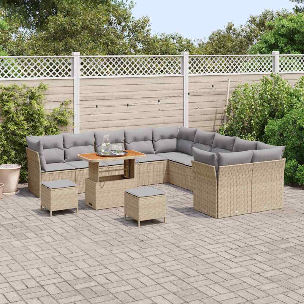 Havesofa Sæt 13 stk. 12-Antal sæder Beige og lys grå polyrattan