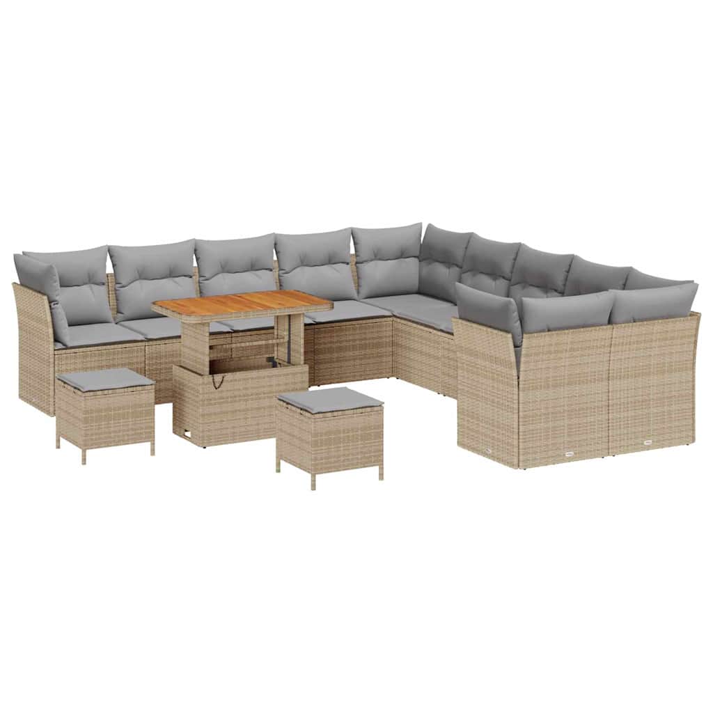Havesofa Sæt 13 stk. 12-Antal sæder Beige og lys grå polyrattan